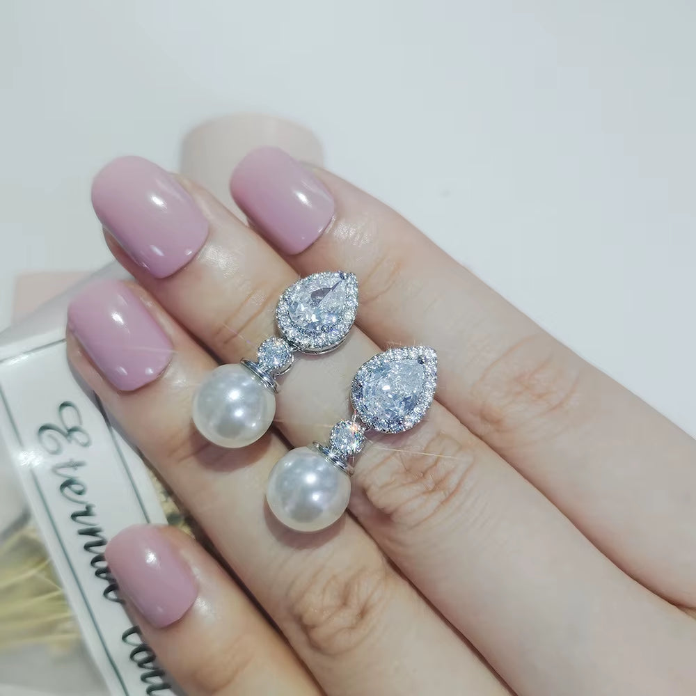 Fashion Luxury Imitation Pearl Drop Earrings for Women Engagement Wedding Party Ear Accessories Trendy Jewelry Gift for Lady