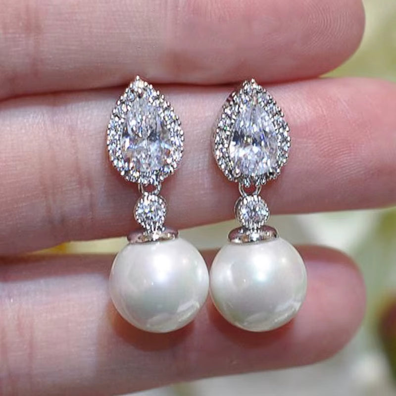 Fashion Luxury Imitation Pearl Drop Earrings for Women Engagement Wedding Party Ear Accessories Trendy Jewelry Gift for Lady